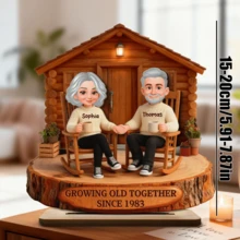 個性化永恆之愛情侶 2D 平面印刷木製飾牌，客製化木製小屋標牌，鄉村風週年紀念裝飾禮物，適合情侶、配偶、祖父母，一起老去的紀念品，愛情故事居家裝飾，情人節禮物 - H-情侶立牌 - 查看 13
