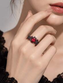 2 buah/Set, Cincin Merah Modis, Cincin Jari Penuh Wanita, Hadiah Perhiasan Pernikahan dan Pertunangan - MultiWarna - View 1