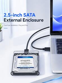 2.5 Inch SATA To USB 3.0 Hard Drive Enclosure, Transparent External HDD SSD Case With Type-C, 5Gbps Portable Drive Box For Laptop PC Windows - Clear - View 11