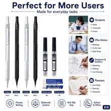 Low Center Mechanical Pencil Set, 0.5mm/0.7mm Options, Silver Or Black, Comfortable Grip For Students, School, Office, Drawing, Drafting & Daily Writing - Multiple Styles - View 10
