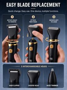 FIYIBAN 3-In-1 Electric Shaver & Nose Hair Trimmer With Display Screen, Men's Full Body Grooming Portable Multi-Function Electric Razor Set, Suitable For Gifts And Travel - Black - View 4