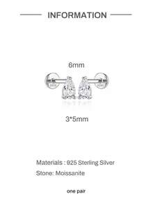 AnlaScheer 1pc S925 Sterling Silver Pear-Shaped Moissanite Flat Back Piercing Stud Earrings, Multiple Sizes, Silver Color Exquisite Jewelry For Women - Silver - View 17