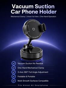 Vacuum Suction Car Phone Holder Mount, 3-Axis 360° Rotatable Foldable Mechanical Clamp Phone Stand, One-Hand Operation Residue-Free Suction Cup, Universal Fit All Smartphones For Car Dashboard Windshield Bathroom Gym Live Streaming - A - View 10