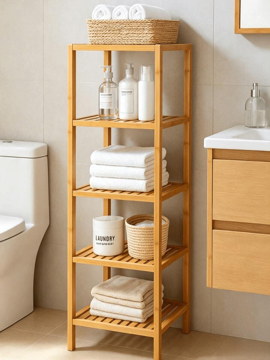Multi-Layer Bamboo Storage Rack, Functions As Flower Stand And Side Table, Space-Saving Shelf Suitable For Living Room, Bedroom And Bathroom, Simple Log Style Design, Stable Open Shelf For Placing Books, Green Plants And Home Decorations. - Multiple Specifications - View 1