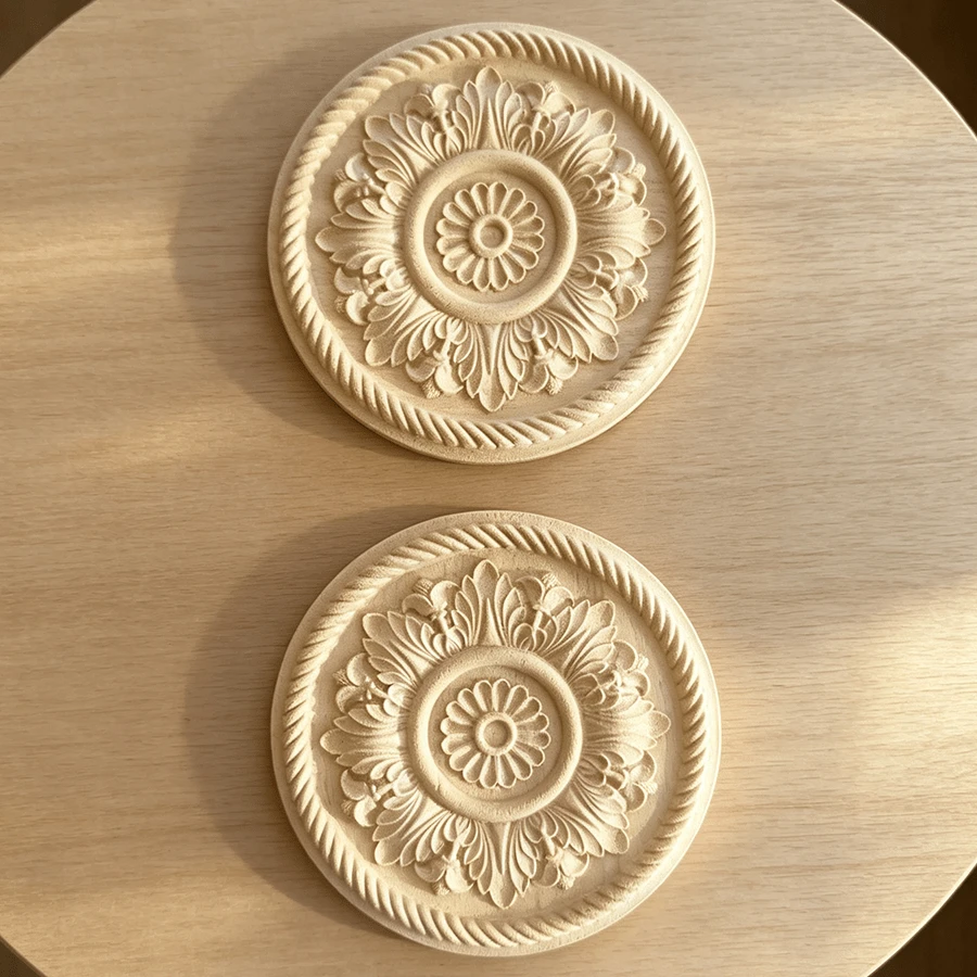 2pcs Solid Wood Carving Circular Decals, Home Decorations, Woodworking Supplies, Suitable For Cabinets, Doors And Windows, Furniture, Background Walls, Porches, Offices And Other Decorations, Holiday Decorations, DIY Decorations. - Multicolor - View 1
