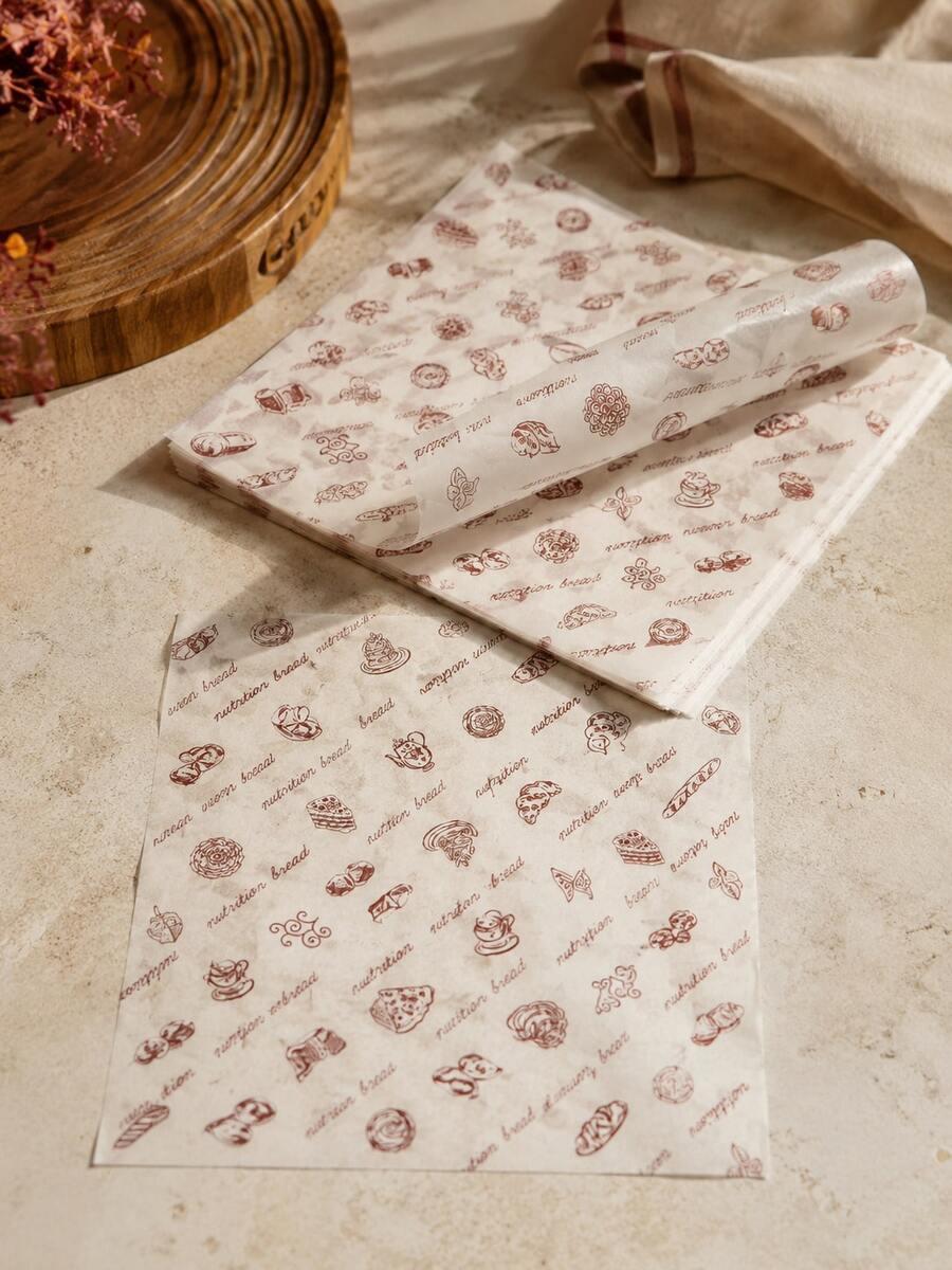 30 lembar Kertas Anti Minyak Motif Kue Vintage, Cocok untuk Pelapis Kotak Burger, Kemasan Kue, Pelapis Loyang, Perlengkapan Pesta Dapur dan Kue. - Huruf-huruf Makanan Penutup Merah Anggur - View 1