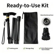 1 Set Tongkat Hiking Lipat Ringan 3 Bagian - Tongkat Trekking Perjalanan Teleskopik Paduan Aluminium yang Dapat Diatur dengan Alas Karet Anti Selip, Termasuk Tas Penyimpanan dan Tutup Kaki yang Dapat Diganti - MultiWarna - View 9