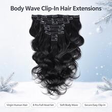 BINF 8 Pcs Body Wave Clip In Hair Extensions Natural Black Soft Wavy Clip On Hair Pieces Easy Install Daily Dating Halloween Party Clip‑In Hair For Ladies - Natural Black - View 2