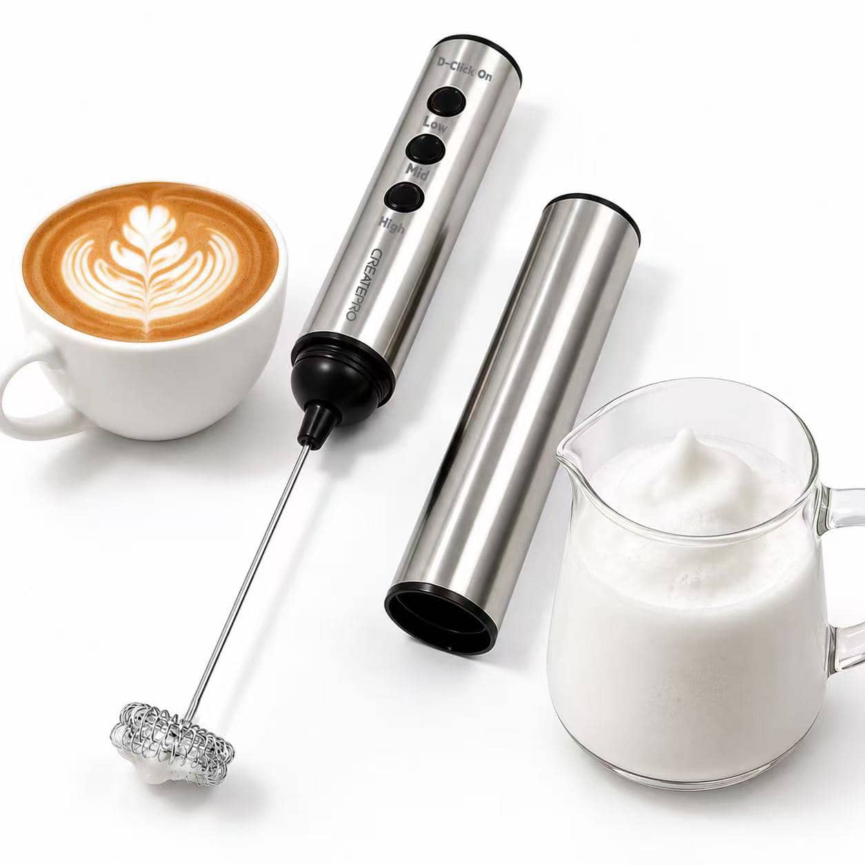 CREATEPRO Electric Milk Frother,Rechargeable Stainless Steel Milk Frother With Long Lasting 800mAh Battery,Portable Foam Maker For Home Kitchen