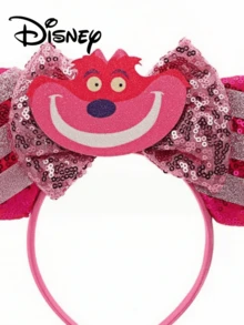 Disney 1pc Cheshire Cat Character Ear Headband, Pink Sequin Striped Bow Holiday Cosplay Party Headband - Multicolor - View 3