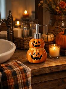 Halloween-Themed Resin Soap Dispenser, Ghost Pumpkin-Shaped Lotion Pump Bottle, Refillable Decorative Hand Soap Container, Suitable For Bathroom Vanity And Fall/Thanksgiving Holiday Table Decoration. - Multicolor - View 3
