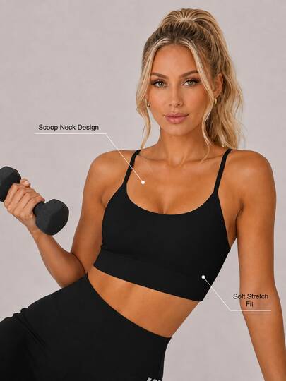 Sodalemon Women's Colorblock Striped Hollow Back Sports Bra, U-Neck Spaghetti Strap Cropped Fitness Bra