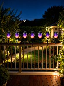 POSE UP 6pcs Solar Flame Light Strip, Waterproof Outdoor LED Fence And Deck Lights, Realistic Flickering Flame Effect Solar Landscape Lighting, With Switch Control, Easy Installation Decorative Lights, Suitable For Yard, Lawn, Pathway, Stairs, Driveway, Patio And Garden - Multicolor - View 5