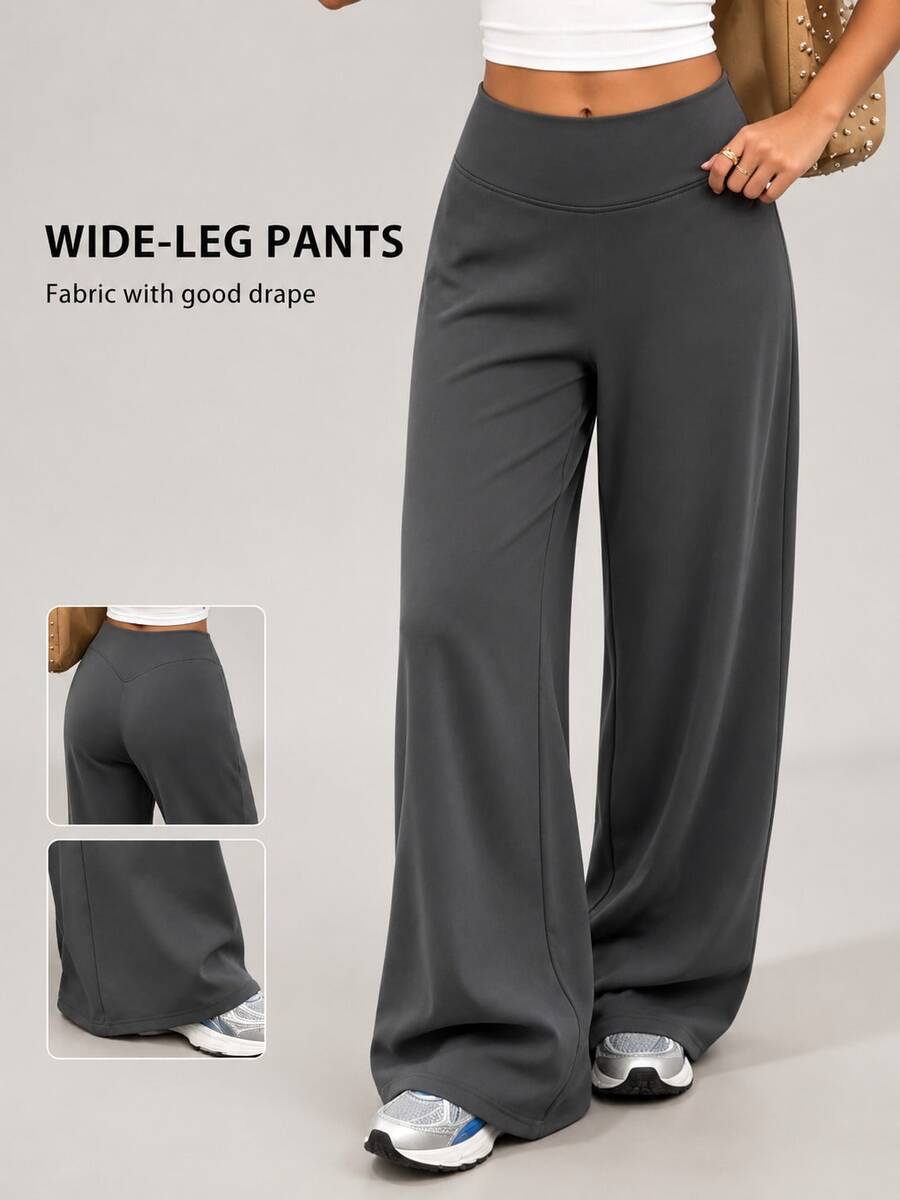 Women High Waist Wide Leg Yoga Pants Tummy Control Butt Lifting Stretchy Casual Workout Fall Winter - Grey - View 1