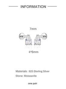 AnlaScheer 1pc S925 Sterling Silver Pear-Shaped Moissanite Flat Back Piercing Stud Earrings, Multiple Sizes, Silver Color Exquisite Jewelry For Women - Silver - View 15