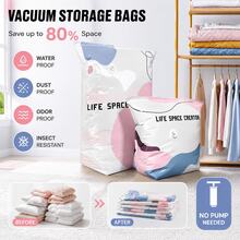 Heavy-Duty Thickened Vacuum Storage Bags, No Pump Required, Reusable Space-Saving Compression Bags, Suitable For Clothes, Bedding, Blankets, Down Jackets, Home Storage And Travel, Roll-Up Vacuum Compression Bags, Quick Compression, Convenient For Moving And Seasonal Storage - Multicolor - View 7