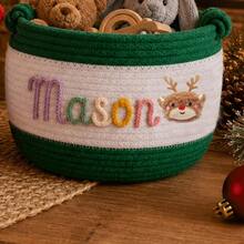 1pc Personalized Customized Christmas Basket Round Rope Storage Basket Holiday Gift Basket Holiday Storage Organizer Basket Knitted Rope Storage Bin - Multicolor - View 46
