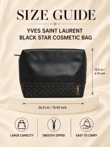 YSL Tas kosmetik Saint Laurent motif bintang berwarna hitam, ukuran 26,5 x 15,5 cm, kapasitas besar, resleting halus untuk memudahkan pembersihan, cocok untuk menyimpan kosmetik saat bepergian. - Hitam - View 11