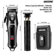 WEEME 3 Piecesmen's Trimmer Digital Display Set, USB Charging, Adjustable Blade, With Gear Steering Wheel, Available In Gold And Black, Perfect For Hair And Body Hair, Ideal Gift For Holiday Home And Daily Styling. - Multicolor - View 15