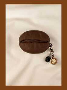 1pc Cute 3D Coffee Bean Silicone Earphone Protective Case, Compatible With AirPods4/Pro/Pro 2/Pro 3, Shockproof Earphone Protective Case, With Keychain And Latte Pendant - Coffee Brown - View 9