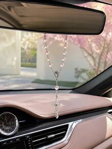 Cross Prayer Beads Car Hanging Ornament, Car Interior Decoration, Car Accessories, Holiday Birthday Gift, Fashion Innovative Car Backpack Pendant, Due To Lighting Issues During Shooting, There May Be Slight Color Difference - Multicolor - View 6
