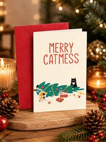 1PC Happy Cat Christmas Greeting Card, Suitable For Party Invitations, Gift Decoration Cards, A Christmas Gift For Friends - Single Piece - View 9