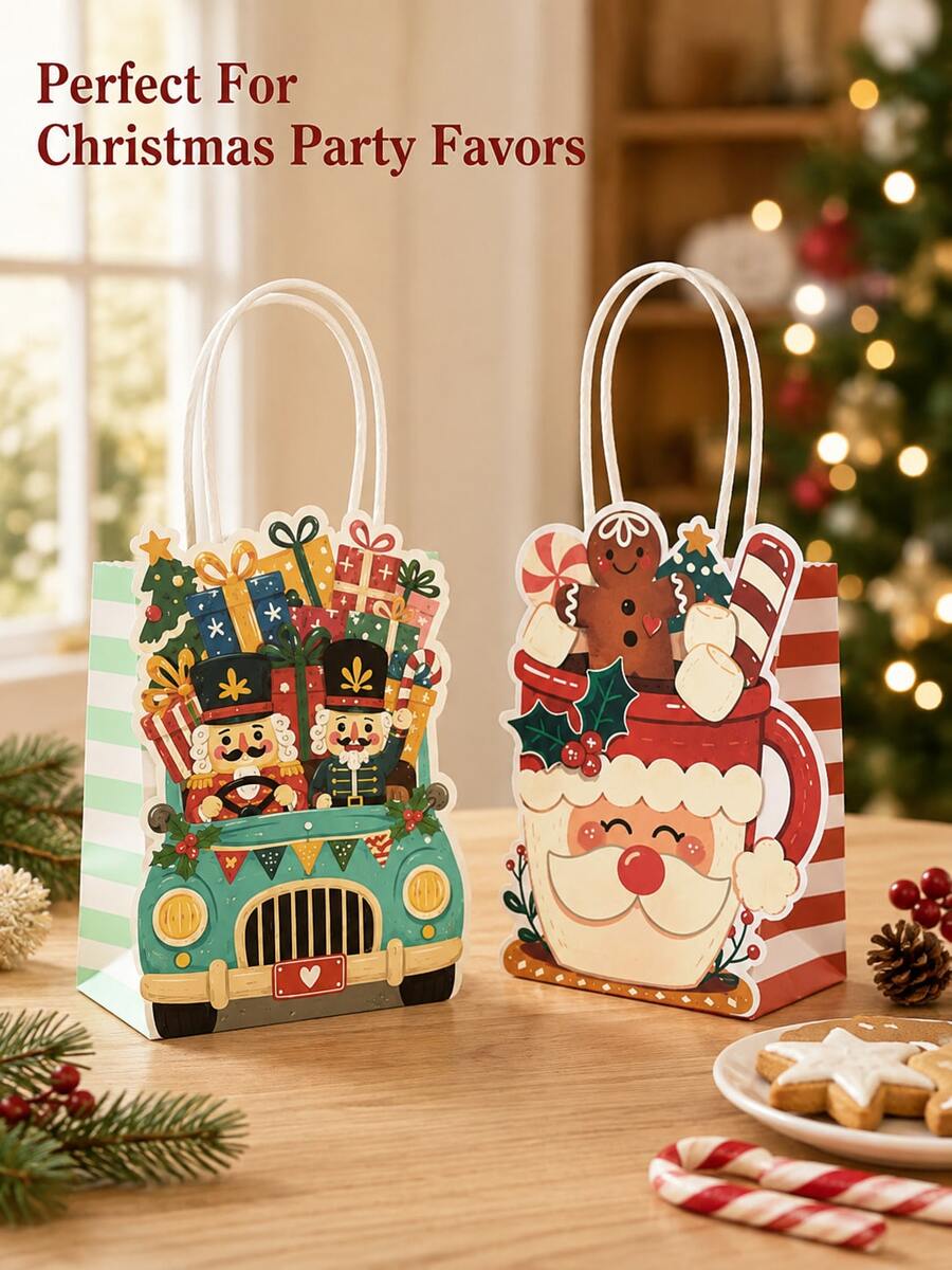 10 túi quà giấy mini Giáng Sinh, họa tiết ông già Noel và kẹp hạt dẻ dễ thương, túi đóng gói quà tặng cho tiệc lễ Giáng Sinh - Nhiều màu - Xem 1