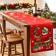 The Grinch The 1Pc Merry Grinchmas Table Runner, Red Buffalo Plaid Christmas Table Decor, Cartoon Print Tablecloth Runner, Holiday Party Tabletop Decoration For Home Kitchen - Multi-color - View 6