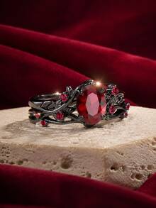 2 buah/Set, Cincin Merah Modis, Cincin Jari Penuh Wanita, Hadiah Perhiasan Pernikahan dan Pertunangan - MultiWarna - View 4