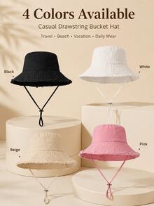 Women's Drawstring Bucket Hat With Adjustable Chin Strap, Soft Material, Windproof & Fashionable, Suitable For Travel, Beach, Vacation And Daily Casual Wear, Perfect Birthday Or Christmas Gift For Girlfriend - Multicolor - View 2