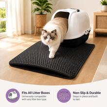 EVA Honeycomb Double-Layer Cat Litter Mat, Waterproof Anti-Splash, Easy To Clean And Washable, Cat Litter Box Mat, Pet Accessories, Black - Black - View 10