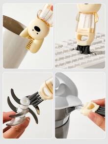 3pcs New Cute Rabbit 3-In-1 Cup Brush, Petal 3-In-1 Cup Brush, Multi-Functional Crevice Cleaning Brush, Tea Cup & Baby Bottle Slot Brush, Portable For Home And Travel - Multiple Styles and Colors - View 4