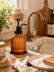 1pc 230ml Vintage Glass Soap Dispenser With Plastic Pump Head, Refillable Decorative Liquid Soap Bottle, Reusable Countertop Hand Soap Container, Suitable For Bathroom, Kitchen, Sink, Lotion, Shampoo, Dish Soap And Home Use - Multiple Styles - View 11