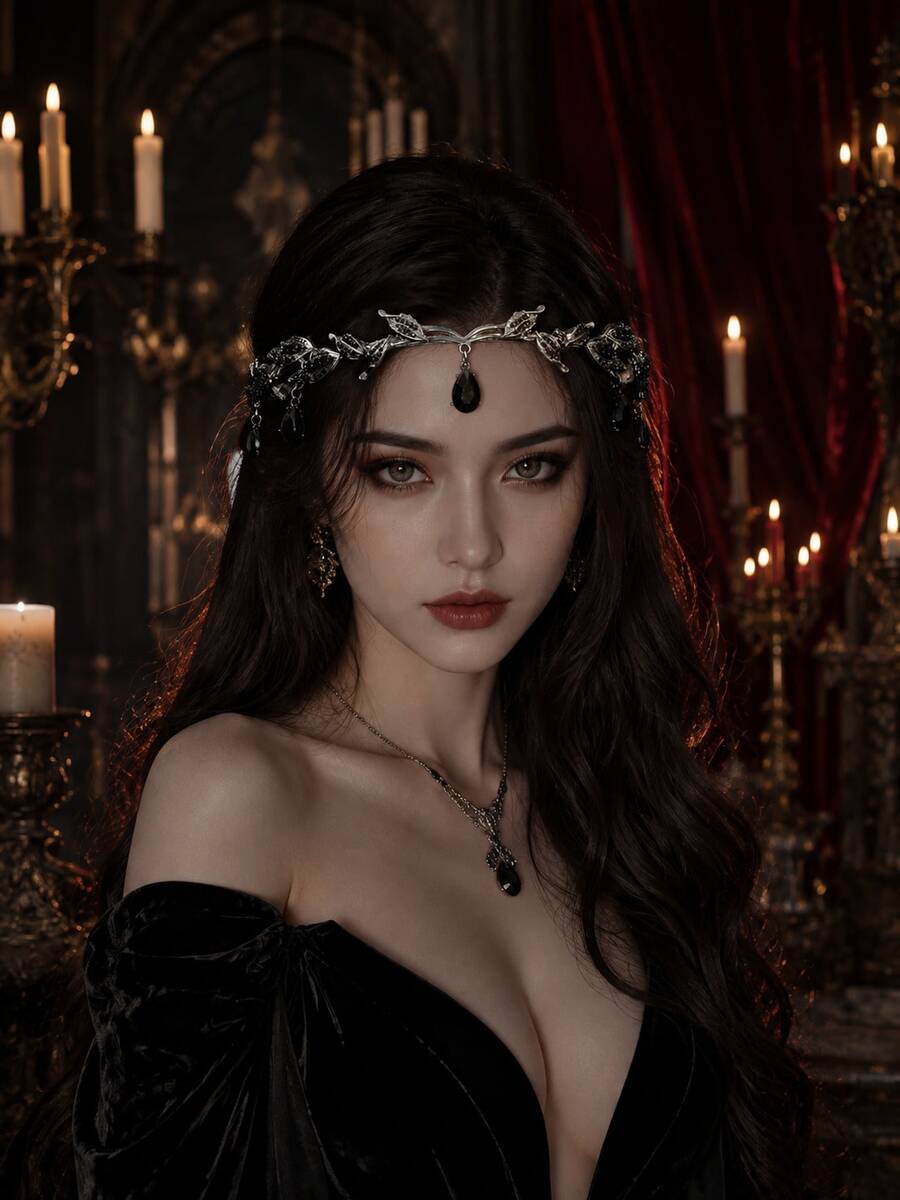 Gunmetal Black Leaf Black Rhinestone Forehead Crown Tiara Teardrop Pendant Gothic Wedding Bridal Halloween Cosplay Party Hair Accessories