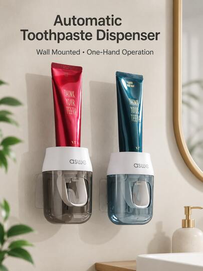 Wall-Mounted Toothpaste Dispenser, No Drilling Required, Automatic Dispensing, Saves Bathroom Sink Space, Convenient And Tidy Bathroom Decoration, Practical Christmas Gift, Suitable For Daily Bathroom Brushing And Storage.