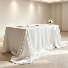 1pc Rectangular Satin Tablecloth, Suitable For Mother's Day And Holiday Decoration, Party, Banquet, Camping, Picnic, BBQ, Indoor And Outdoor Daily Use - White - View 5