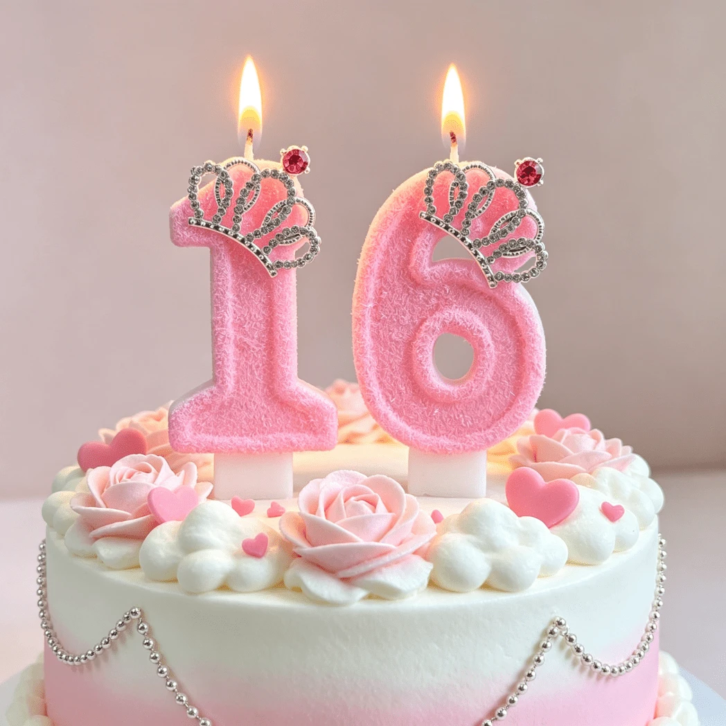 Pink Flock Texture Number Birthday Candle 0‑9, Rhinestone Crown Decor Digital Cake Topper Candle, Cute Princess‑Style Cake Decoration Candle For Girls Birthday Party Baby Shower Birthday Cake Decor Supplies