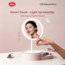itel IMM-01 LED Makeup Mirror With Lights, Rechargeable Dimmable Desktop Vanity Mirror, 3-Level Brightness, USB Type-C Charging, 480-Min Long Battery Life, Cosmetic Mirror With Storage Base - White - View 3