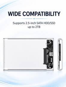 2.5 Inch SATA To USB 3.0 Hard Drive Enclosure, Transparent External HDD SSD Case With Type-C, 5Gbps Portable Drive Box For Laptop PC Windows - Clear - View 7