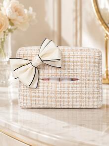 1pc Car Tissue Box Holder, Cute Bow Plaid Hanging Tissue Dispenser, Polyester Car Tissue Dispenser, Suitable For Seat Back, Sun Visor, Center Console, Universal Car Interior Accessory, Women's Style, Car Travel Essential - A - View 12