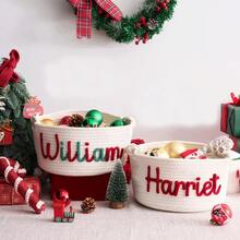 1pc Personalized Customized Christmas Basket Round Rope Storage Basket Holiday Gift Basket Holiday Storage Organizer Basket Knitted Rope Storage Bin - Multicolor - View 4