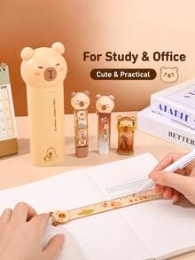 5pcs/Set Capybara-Shaped Stationery Ruler Set, Suitable For Studying, Writing, And Crafting; A Stylish And Portable Stationery Set,For The School - Camel - View 7