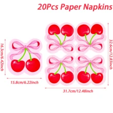 Bow Cherry Napkins Cute Cherry Shape Disposable Napkins Red Pink Paper Luncheon Dinner Napkin For Birthday Wedding Bridal Shower Table Supplies - Blue - View 5