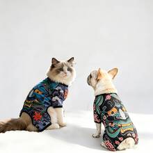可愛時尚刺青圖案寵物連身衣，透氣彈性舒適四足套裝，適合四季，完美適用於小型、中型與大型犬日常散步、拍照、派對 - 水鴨藍 - 查看 1