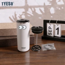 Tyeso 750ml Portable Stainless Steel French Press Coffee Tea Pot With Double-Wall Insulation, Filter, Outdoor Practical Cup With Eye Sticker - Multicolor - View 9