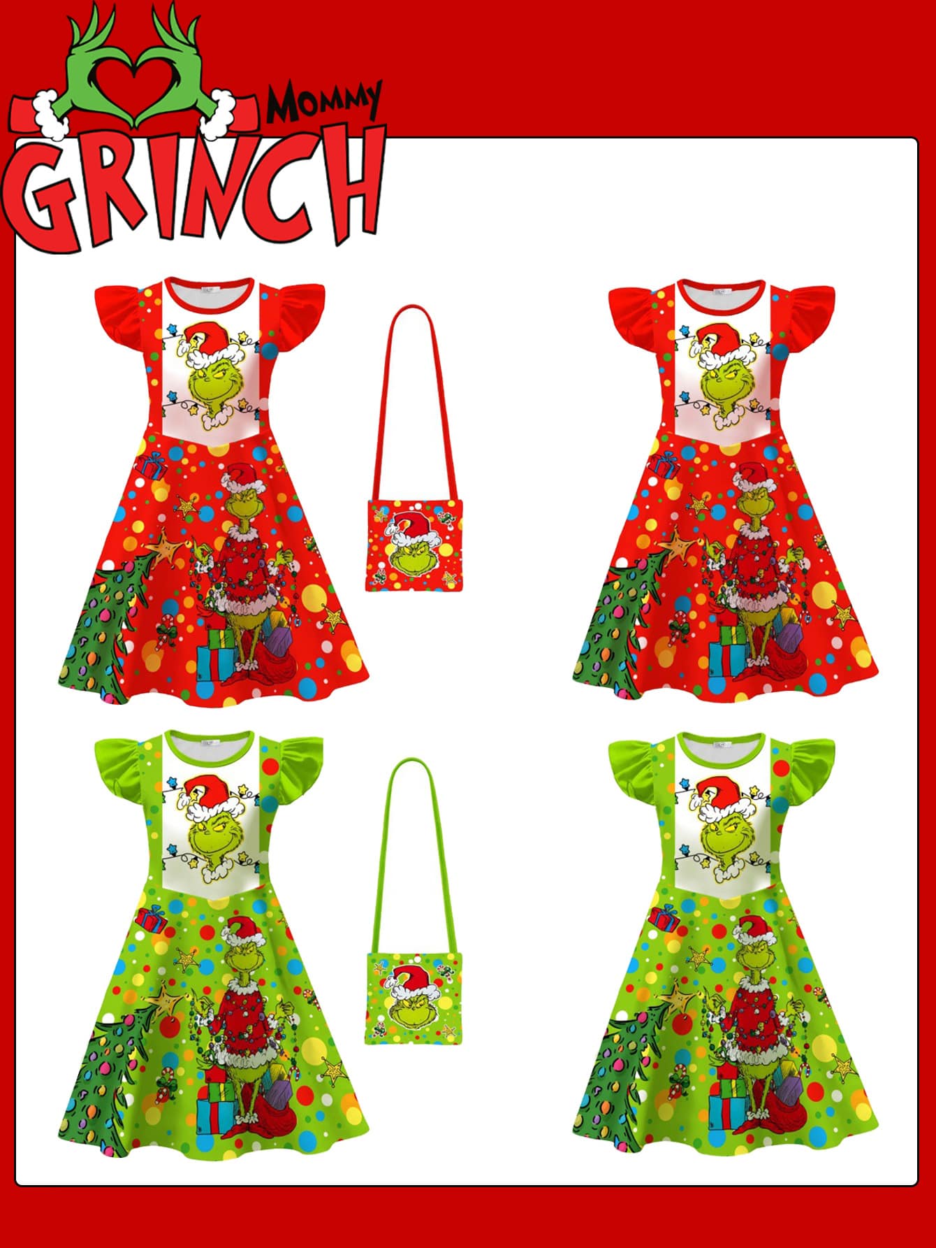 The Grinch 6pcs The 2026 New Christmas Halloween Dream Forest Flutter Sleeve Dress For Big Kids - A - View 1