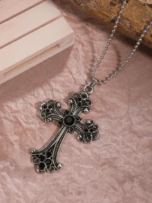4pcs Vintage Gothic Alloy Rhinestone Cross Coffin Skull Melting Heart Necklace, Suitable For Women Street Party Wear - Multicolor - View 11