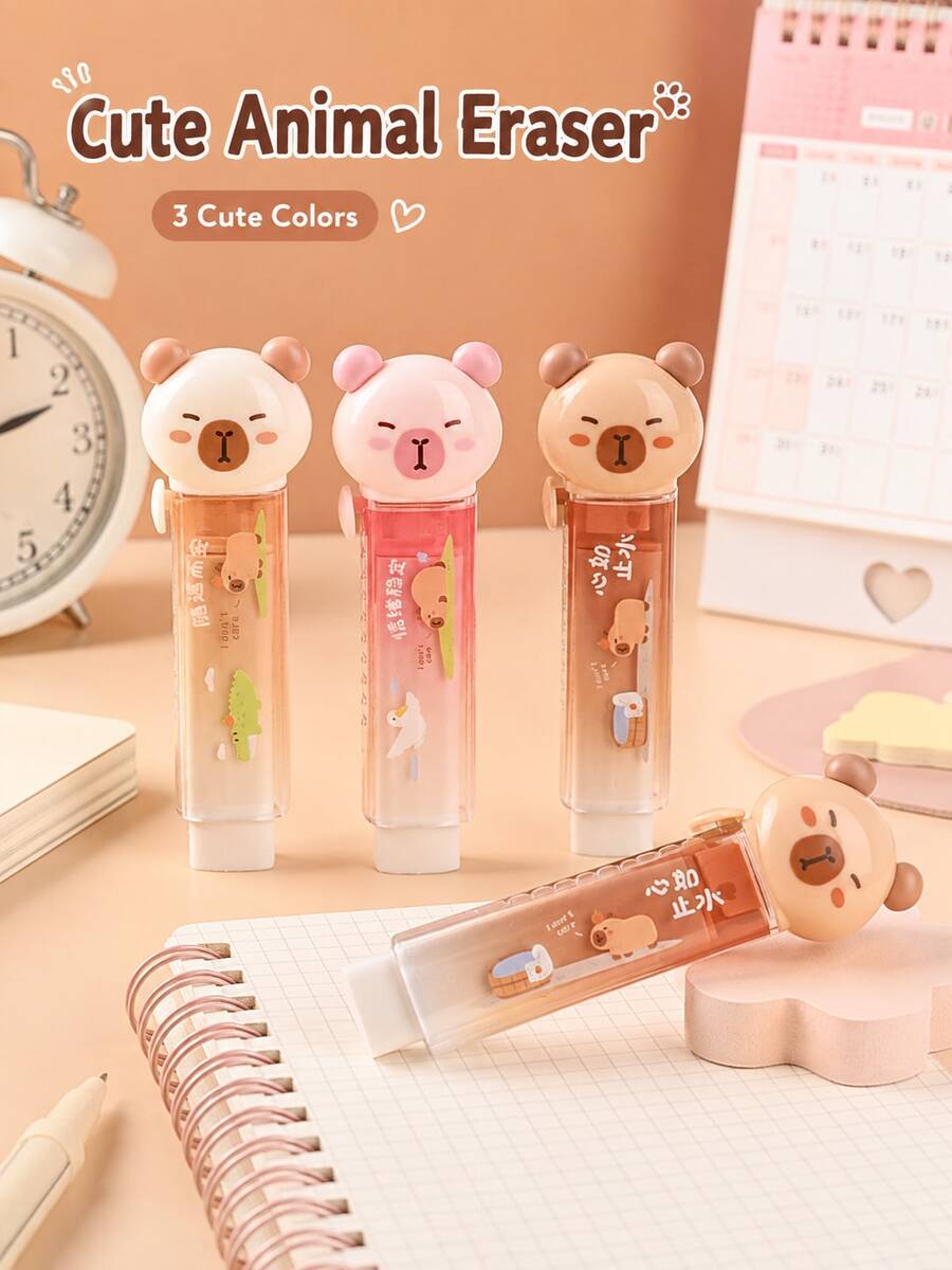 1PC Push-And-Pull Eraser, Capybara-Shaped Creative Eraser - Pencil Sketch Erasing Tool, Must-Have School Supplies - Multicolor - View 1