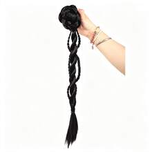 Women's Handmade Japanese Style Braided Hair Clip Twin Ponytail Wig, Natural Fluffy Lively Realistic Hair, New Chinese Style Long Braid - Black - View 13