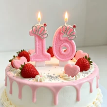 Pink Flock Texture Number Birthday Candle 0‑9, Rhinestone Crown Decor Digital Cake Topper Candle, Cute Princess‑Style Cake Decoration Candle For Girls Birthday Party Baby Shower Birthday Cake Decor Supplies - Multicolor - View 12